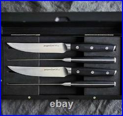 Pampered Chef STEAK KNIFE SET 4 knives & wood storage case with magnetic closure