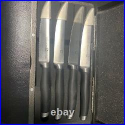 Pampered Chef STEAK KNIFE SET 4 knives & wood storage case with magnetic closure