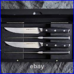Pampered Chef Steak Knife Set, Four Knives And A Wood Storage Case