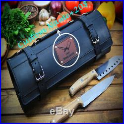 Personalised Roll Knife Black Leather Chef Case Handles Handmade Storage Bag