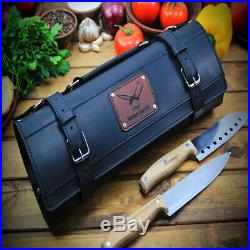 Personalized Handmade Roll Knife Black Leather Chef Case Handles Storage Bag