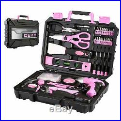 Pink 98 pc Tool Set General Household Hand Tool Kit Plastic Toolbox Storage Case