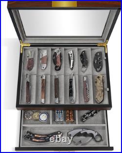 Pocket Knife Display Case, Two-Tire Knife Display Case with Drawer, Pocket Knife