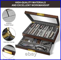 Pocket Knife Display Case, Two-Tire Knife Display Case with Drawer, Pocket Knife