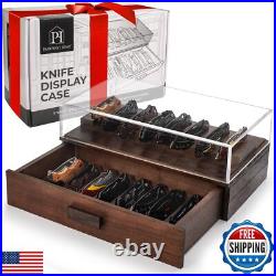 Pocket Knife Display Case for 16 Knives Wooden Knife Collection Case Clear