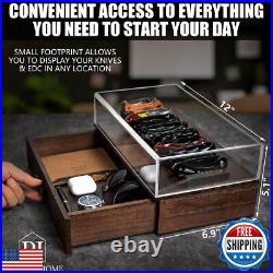 Pocket Knife Display Case for 16 Knives Wooden Knife Collection Case Clear