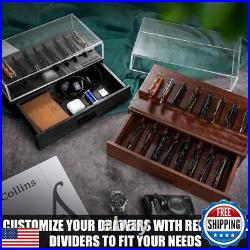 Pocket Knife Display Case for 16 Knives Wooden Knife Collection Case Clear