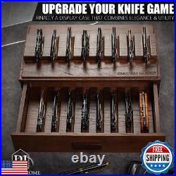 Pocket Knife Display Case for 16 Knives Wooden Knife Collection Case Clear
