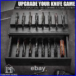 Pocket Knife Display Case for 16Knives -Wooden Knife Collection Case Clear Cover