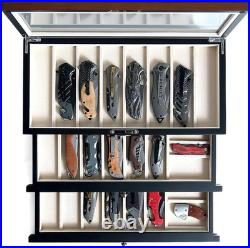 Pocket Knife Display Case for Men Collection Holder 22-26 Folding Knife with Wal