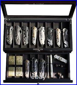 Pocket Knife Display Case for men collection holder 15-17 folding knife Walnut