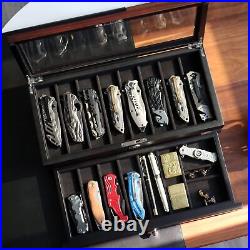 Pocket Knife Display Case for men collection holder 15-17 folding knife Walnut