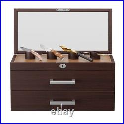 Pocket Knife Display Case with Drawer Solid Wood Cabinet Coins Knives Storage