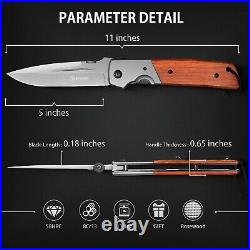 Pocket Knife for Men, 5'' Large Folding Knife, 11'' Survival Knife with Rosew