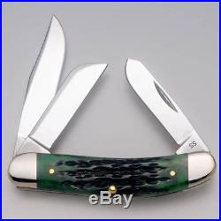 Pocket Worn Bermuda Green Sowbelly Pocket Knife Blades Fold into Handle Storage