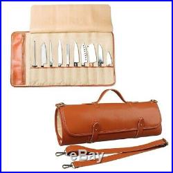 Portable chef knife kitchen tool carrying storage roll 10 hold leather Bag case