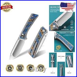 Premium 3.48 Folding Pocket Knife with Button Lock and Stylish Damascus Handle