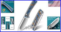 Premium 3.48 Folding Pocket Knife with Button Lock and Stylish Damascus Handle