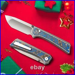 Premium 3.48 Folding Pocket Knife with Button Lock and Stylish Damascus Handle