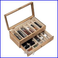 Premium Knife Display Case with Glass Lid, 2-Layer Pocket Knife Case for 9-15