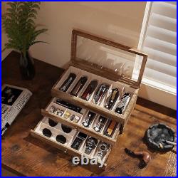 Premium Knife Display Case with Glass Lid, Coins Knives Drawer Storage Holder