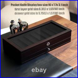 Premium Knife Display Case with Glass Lid, Coins Knives Drawer Storage Holder