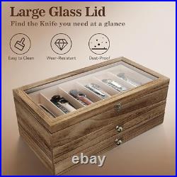 Premium Knife Display Case with Glass Lid, Coins Knives Drawer Storage Holder