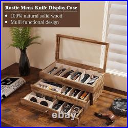 Premium Knife Display Case with Glass Lid, Coins Knives Drawer Storage Holder