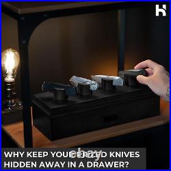 Premium Pocket Knife Display Case- Knife Display Case for 6 Knives, Black