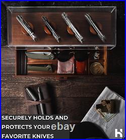 Premium Pocket Knife Display Stand with EDC Case-Walnut Knife Storage Box