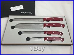 Prepology 4pc SS Cutlery Knife Set with Wooden Storage Case Red, New