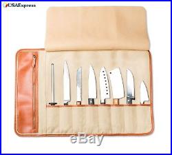 Professional Leather Chef Knife Roll Up Storage Case Bag for Kitchen Utensils