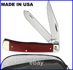 Queen pocket Knife Trapper Red bone handle with storage case USA