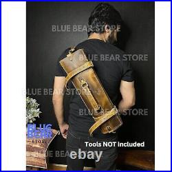 Real Leather Chef Knife Roll Storage Bag Adjustable Strap Trip/Camping Tool Case