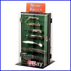 Rotating Knife Display Case Knives Showcase Glass Box Storage Cabinet Hunting