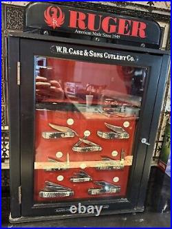 Ruger Case Set of 8 Knives Dealer Display Wooden & Glass & Storage With Key