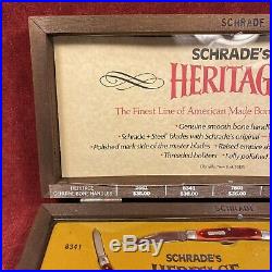 Schrade Heritage Store Display Case Knife Set -1984/bone Handles -usa Collection