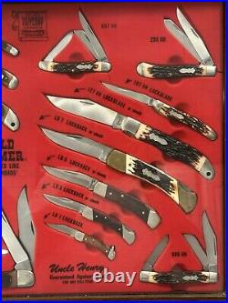 Schrade Old Timer Uncle Henry Display With18 Knives & Boxes & Storage USA