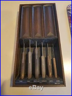 Set 6 vintage Ekco Flint knives with hanging storage case stainless vanadium