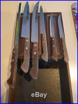 Set 6 vintage Ekco Flint knives with hanging storage case stainless vanadium
