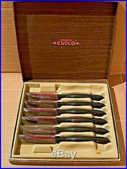 Set of 6 CUTCO 1759 Brown Handle Serrated Steak Knives with Storage Case