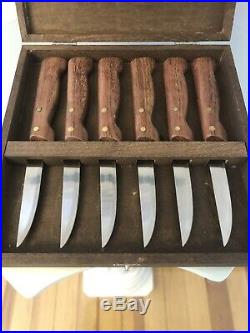Set of 6 French Pradel Inox steak knives Nice wood handles & wooden storage case