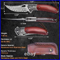 Sharp VG10 Core Damascus Steel Pocket Knife for Outdoor Camping Survival Hunting