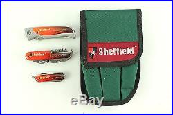Sheffield Folding Pocket Knife Setwith Green Carry Storage Case