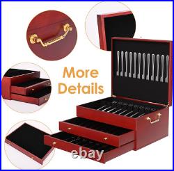 Silverware Storage Box 3-Layer Wooden Silverware Chest Flatware Storage Case wit Silverware Storage Box 3-Layer Wooden Silverware Chest Flatware Storage Case wit