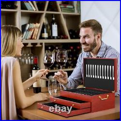 Silverware Storage Box 3-Layer Wooden Silverware Chest Flatware Storage Case wit