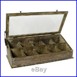Solid Wood Divided Display Case WithGlass Top Jewelry Knives Collectibles Storage