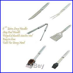 Stainless Steel BBQ Tool Set 19 Pcs Deluxe Storage Case Spatula Fork Tongs Knife