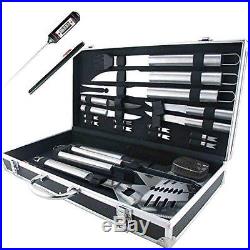 Stainless Steel BBQ Tool Set with Storage Case Fork Tongs Knife Brush Knives 19