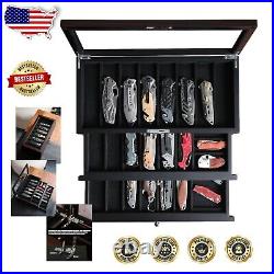 Sturdy Three-Tier Knife Storage Box with Real Glass Top Perfect for Collectors Sturdy Three-Tier Knife Storage Box with Real Glass Top Perfect for Collectors
